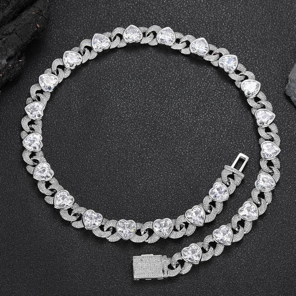 12mm Heart Zircon Figure 8 Cuban Chain Hip Hop Necklace - CaratixJewelry